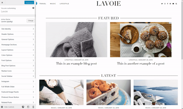 Lavoie WordPress theme homepage layouts