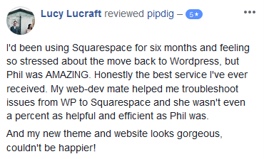 5 star review for Squarespace to WordPress