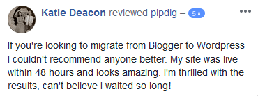 5 star review for Blogger to WordPress
