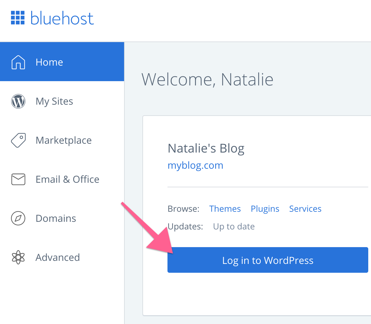 Log in to WordPress via Bluehost